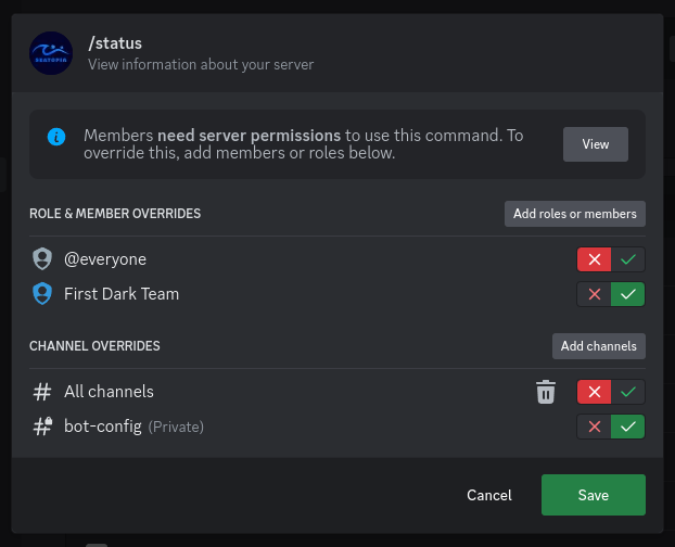 Role and Channel configured